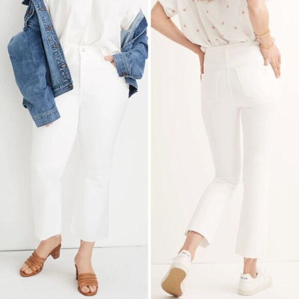 New! Madewell Cali Demi-Boot‎ Jeans in Pure White: Raw-Hem Edition, 30